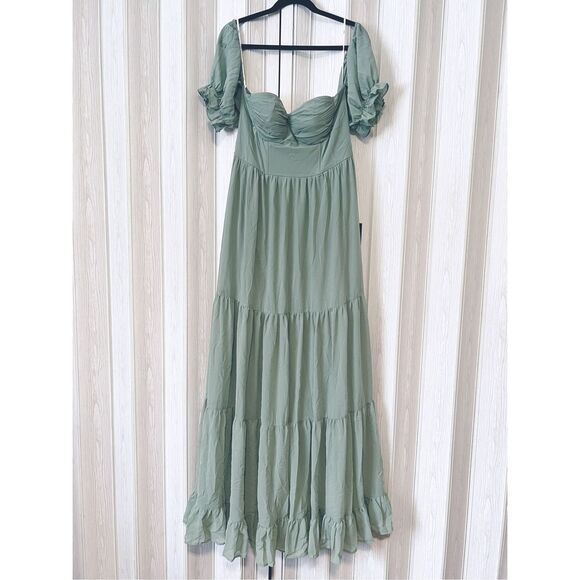 Lulus Exceptionally Gorgeous Sage Chiffon Off-the-Shoulder Maxi Dress Size XL NW - Picture 5 of 8